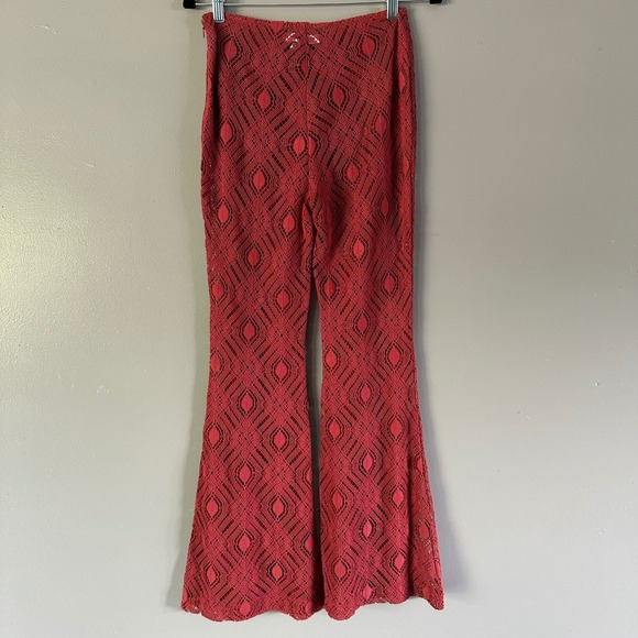 Urban Outfitters Tasha Sheer Eyelet Lace Flare Pants | Rust Orange SZ 0 - Picture 6 of 8